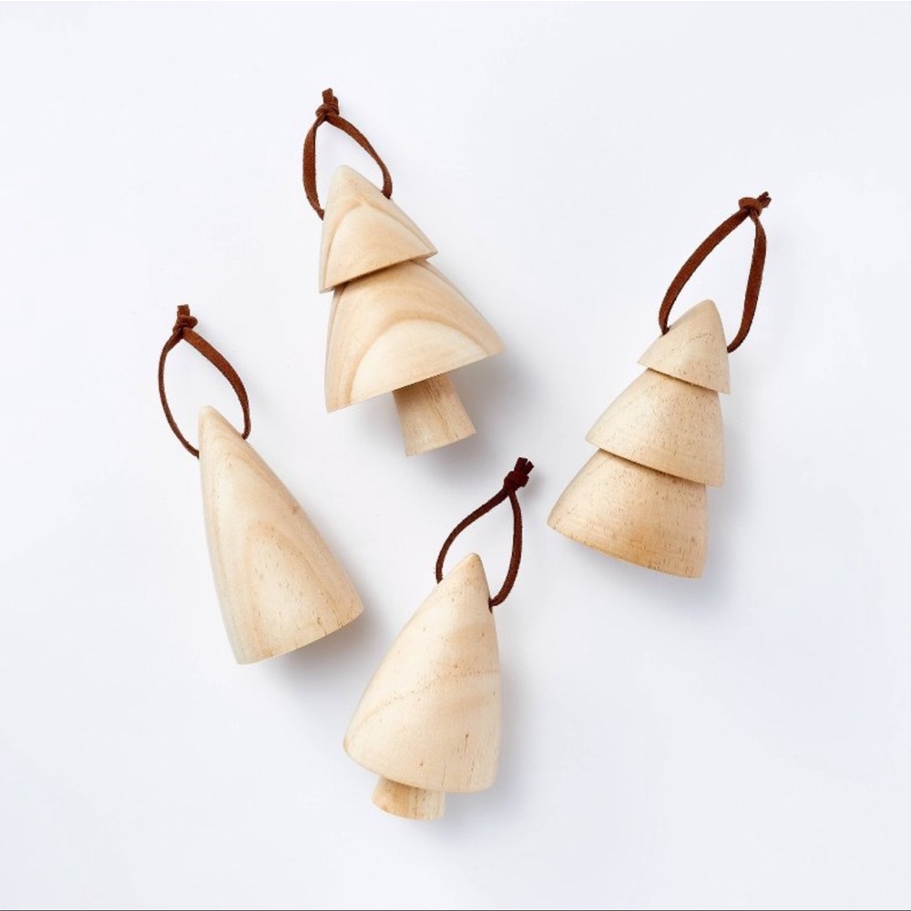 Studio McGee Set of 4 Wood Tree Ornaments